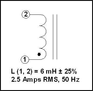 2.5 Amp Gapped Inductor, 6 Mh, 2.5 Amps Rms, P/N 18579L Schematic Diagram