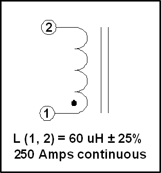 250 AMP Gapped Inductor, 60 uH, 250 A RMS, P/N 18676L Schematic Diagram