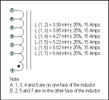 MULTI TAP GAP INDUCTOR 3.39 mH to 6.84 mH, 400 Hz, 15 Amps, P/N 18681L Schematic Diagram