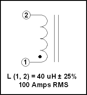 100 AMP Gapped Inductor, 40 uH, 100 A RMS, P/N 18711L Schematic Diagram