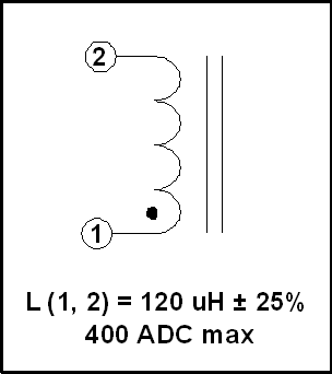 400 AMP Gapped Inductor 120 uH, 400 A DC, P/N 18761L Schematic Diagram