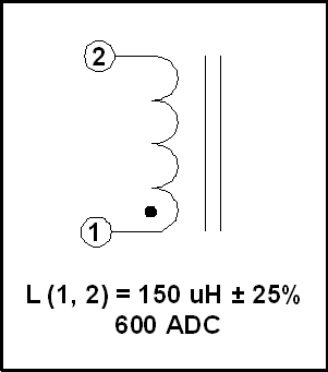 600 AMP GAPPED INDUCTOR, 150 uH, 600 A DC, P/N 18778L Schematic Diagram