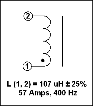 400 HZ GAPPED INDUCTOR, 107 uH, 57 Amps, P/N 18786L1 Schematic Diagram