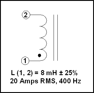 20 AMP Gapped Inductor, 8 mH, 20 Amps RMS, 400 HZ, P/N 18815L Schematic Diagram