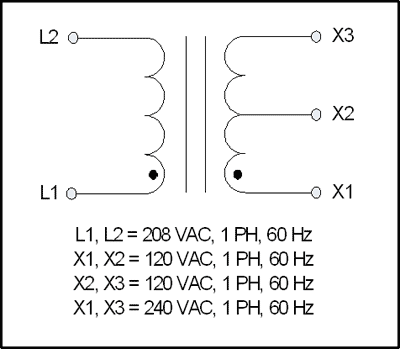 CENTER TAP TRANSFORMER, 7.5 KVA, P/N 18824A - L/C Magnetics