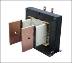 Custom Designed  HIGH CURRENT TRANSFORMER, 1.2 KVA<br />
Output: 1.1547 VAC, 1000 AMPS, P/N 18834