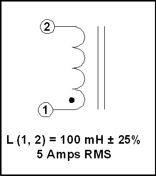 Gapped Inductor, 100 mH, 5 Amps RMS, P/N 18871L Schematic Diagram