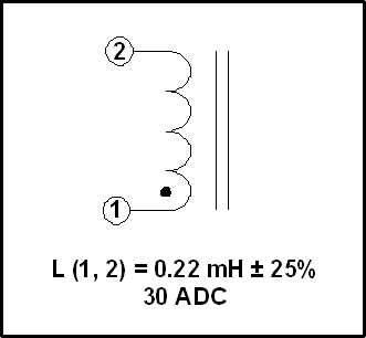 Gapped Inductor, 0.22 mH, 30 ADC, P/N 18880L Schematic Diagram