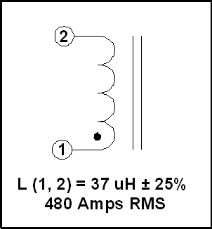 Gapped Inductor, 37 uH, 480 A RMS, P/N 18885L Schematic Diagram