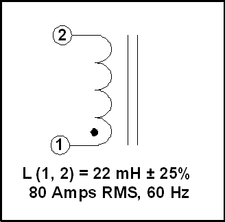 Gapped Inductor, 22 mH, 80 Amps RMS, P/N 18886L Schematic Diagram