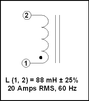 Gapped Inductor, 88 mH, 20 Amps RMS, P/N 18888L Schematic Diagram