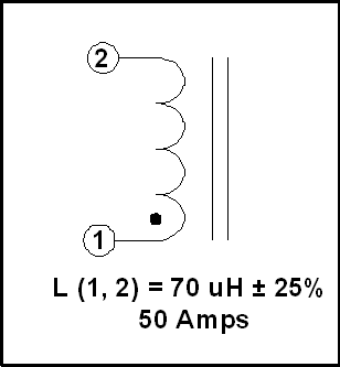 Gapped Inductor, 70 uH, 50 AMPS, P/N 18891L Schematic Diagram