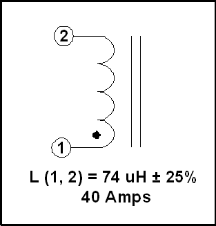 Gapped Inductor, 74 uH, 40 AMPS, P/N 18899L Schematic Diagram