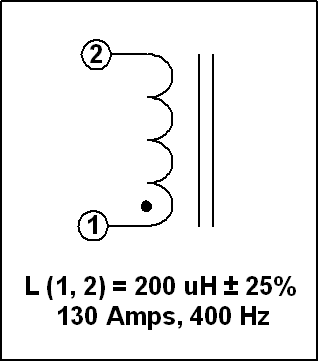 400 HZ GAPPED INDUCTOR, 200 uH, 130 Amps, P/N 19004L Schematic Diagram