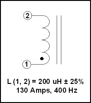 Gapped Inductor, 200 uH, 130 AMPS, P/N 19004L Schematic Diagram