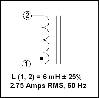 Gapped Inductor, 6 mH, 2.75 A RMS, P/N 19022L Schematic Diagram