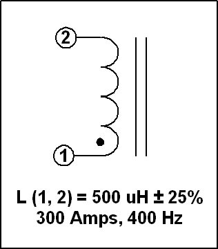 400 HZ POWER INDUCTOR, 500 uH, 300 Amps, P/N 19026L Schematic Diagram