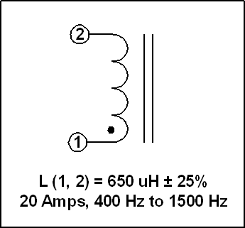 400 HZ to 1500 HZ INDUCTOR, 650 uH, 20 Amps, P/N 19062L Schematic Diagram