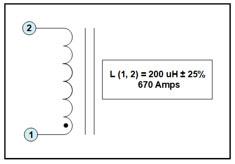 670 AMPS Gapped Inductor, 200 uH, P/N 18784L Schematic Diagram