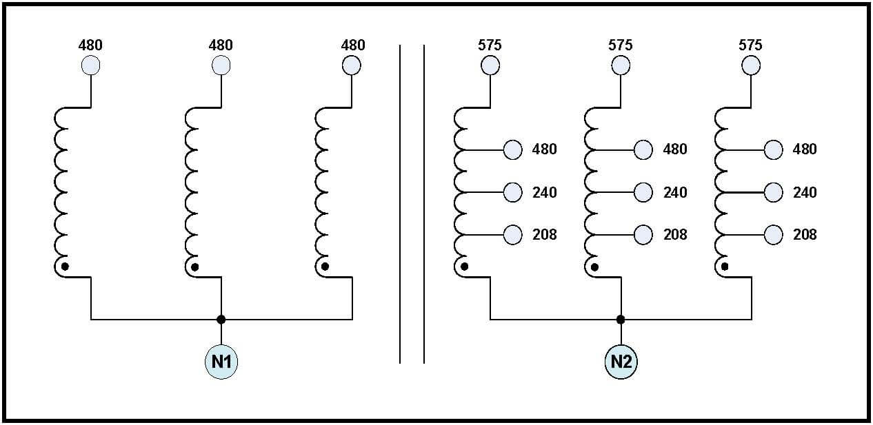 Wye-wye Transformer, 25 Kva, Primary 480 Vac, Secondary 208 240 480 575 