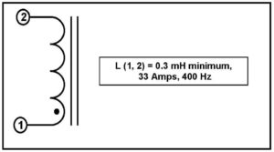 GAPPED INDUCTOR, 0.3 mH, 33 Amps, 400 Hz, P/N 19159L Schematic Diagram