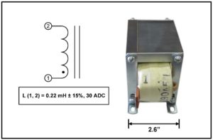 Gapped Inductor, 0.22 mH, 30 ADC, P/N 19045L schematic diagram