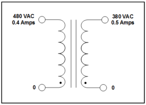 STEP DOWN TRANSFORMER, 0.19 KVA, PRIMARY 480 VAC, SECONDARY 380 VAC, P ...