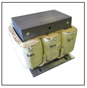 THREE PHASE BOOST TRANSFORMER, 4 KVA, INPUT 480 VAC, OUTPUT 575 VAC, P/N 19283N