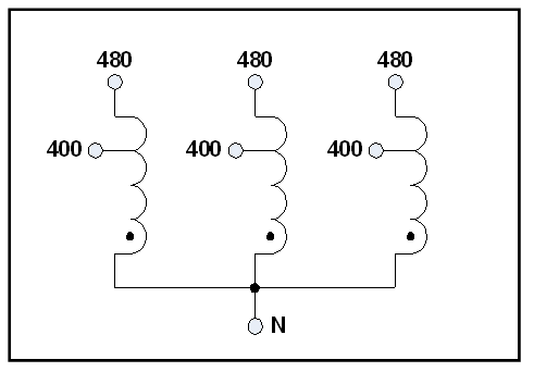 THREE PHASE BUCK TRANSFORMER FOR SOLAR PANELS, 21 KVA, INPUT 480 VAC, OUTPUT 400 VAC, P/N 19300N3 Schematic Diagram