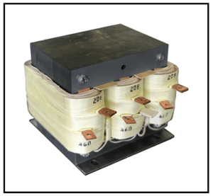 THREE PHASE BOOST TRANSFORMER, 4 KVA, INPUT 208 VAC, OUTPUT 460 VAC, P/N 19457N