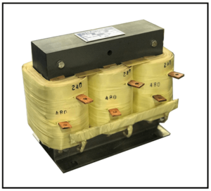 THREE PHASE BUCK BOOST TRANSFORMER, 6 KVA, INPUT 240 VAC, OUTPUT 480 VAC, P/N 19463