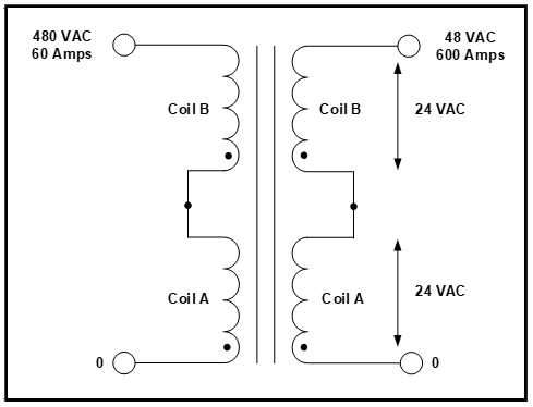 SINGLE PHASE HIGH CURRENT TRANSFORMER, 48 VAC, 600 AMPS, P/N 8930L1 - L ...