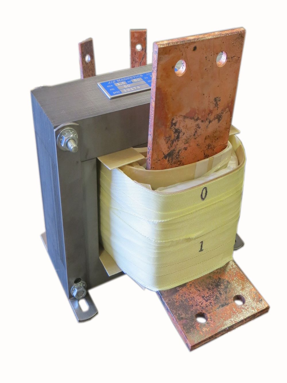 Custom Designed  HIGH CURRENT TRANSFORMER, 1 KVA Output: 1 VAC, 1000 AMPS, P/N 19174