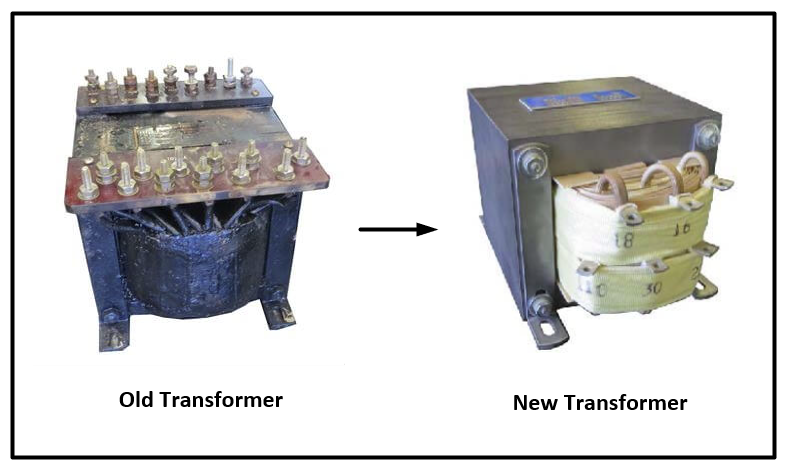 Replacement of an old transformer with a new custom made isolation transformer rated at 0.4 KVA